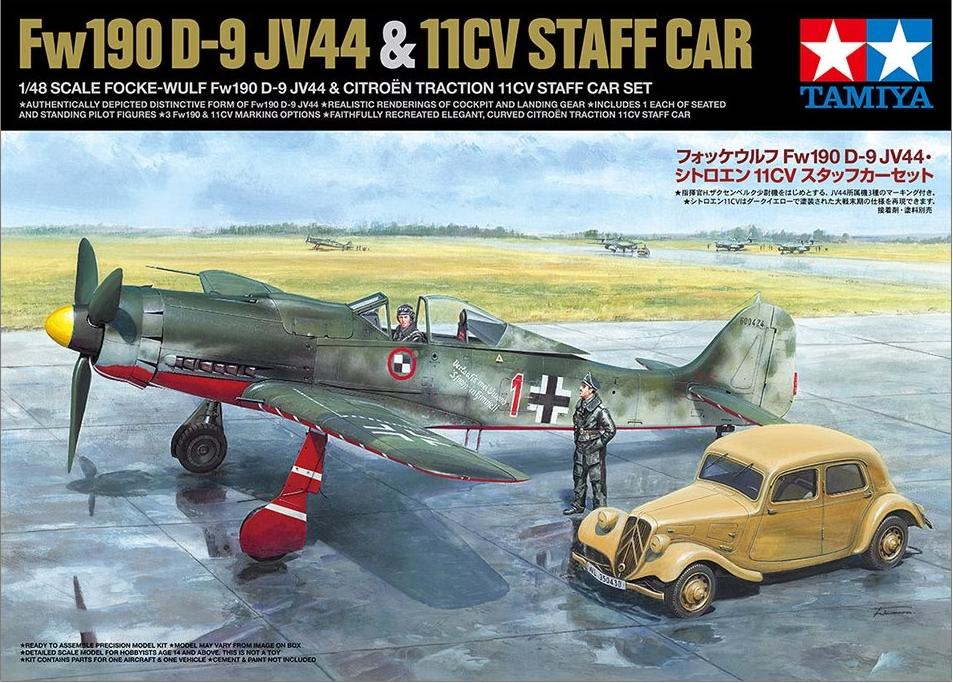 Tamiya 25213 1/48 Focke-Wulf Fw190 D-9 JV44 & Citroen 11CV Staff Car S