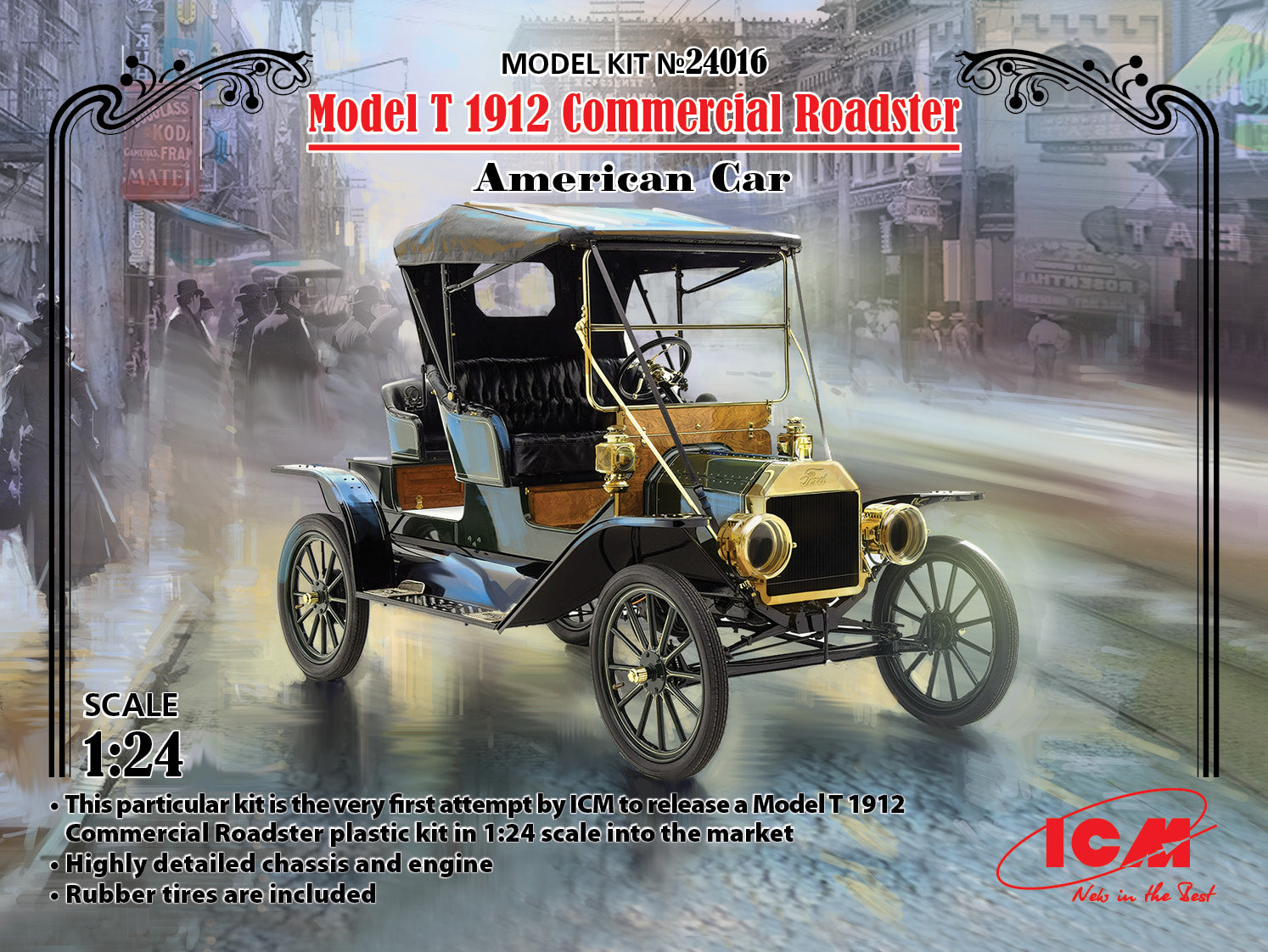 Kit Modèle Réduit ICM 24016 Ford T Roadster 1912 - échelle 1/24, 309 Pièces, Neuf