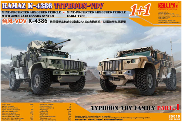 RPG 35019 1/35 KAMAZ K-4386 Typhoon-VDV Armored Vehicle - 1+1 Edition