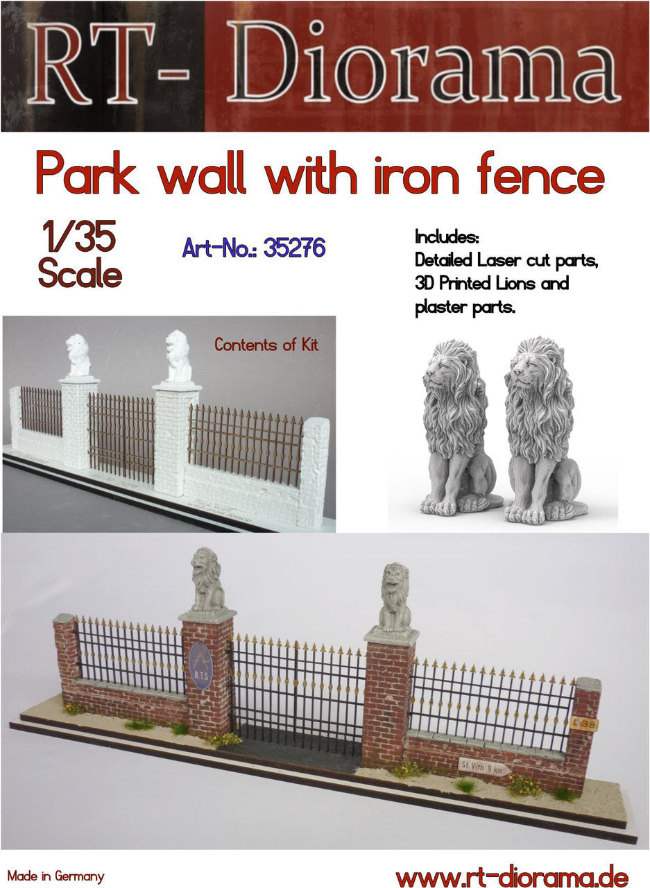 RT DIORAMA 35276 1/35 Park Wall with Fence and Lions (Upgraded Ceramic