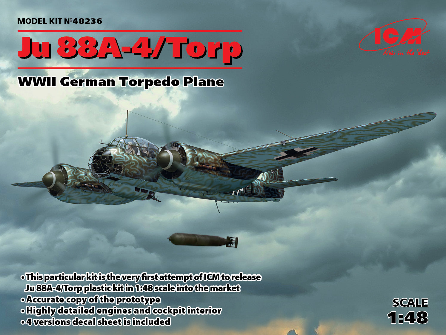 ICM Ju 88A-4/Torp WWII ドイツ魚雷機 1:48 ICM 48236 1/48 Ju 88A-4/Torp, WWII German Torpedo Plane