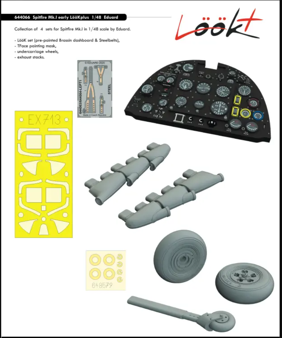 Eduard 1/48 scale paint masks for the Spitfire Mk.I by Eduard - EX713 Eduard 1/48 scale paint masks for the Spitfire Mk.I by Eduard - EX713