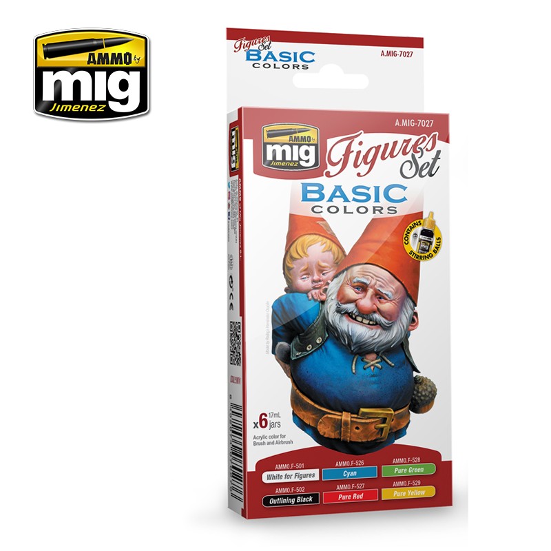 Ammo Mig Jimenez 6 jars 17ml each Figure Set - Basic Colors Acrylics - AMIG7027