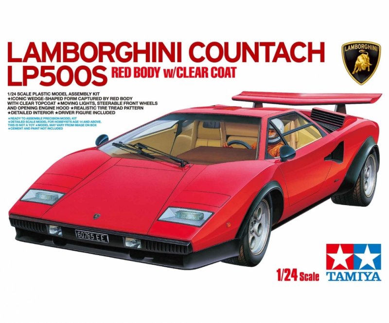 Tamiya 25419 1/24 Lamborghini Countach LP500S, Red W Clear Coat