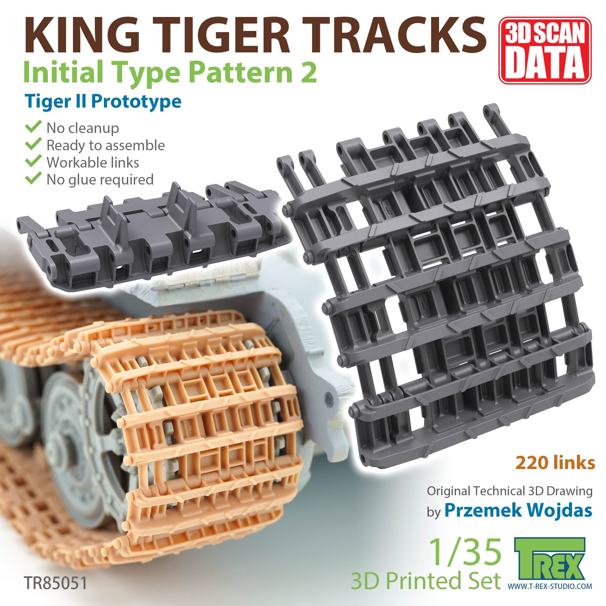 tk　ジオラマ&R35×1 T-Rex 85051 1/35 King Tiger Tracks Initial Type Pattern 2