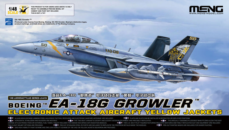Meng LS-019 1/48 Boeing EA-18G Growler Electronic Attack Aircraft Yellow Jackets Model Kit