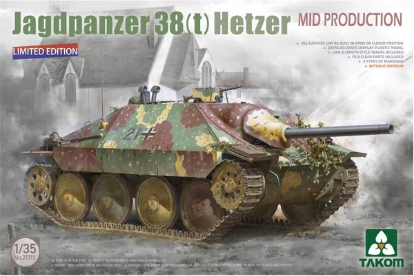Takom 2171X 1/35 Jagdpanzer 38(t) Hetzer MID-Limited Ed NO INTERIOR