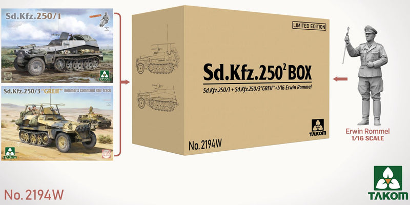 ***PREORDER - NOT IN STOCK Takom 2194W 1/35 Sd.Kfz.250 BIG BOX WITH 1/16 ROMMEL FIGURE PREORDER***