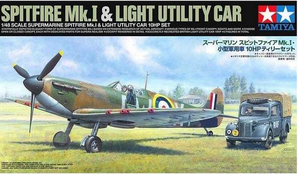 Tamiya 25211 1/48 Supermarine Spitfire Mk.I & Light Utility Car 10HP Tilly Set