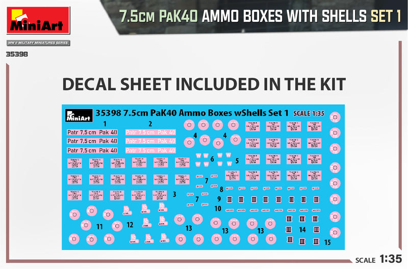 MiniArt 35398 1/35 7.5cm PaK40 Ammo Boxes with Shells - Set 1