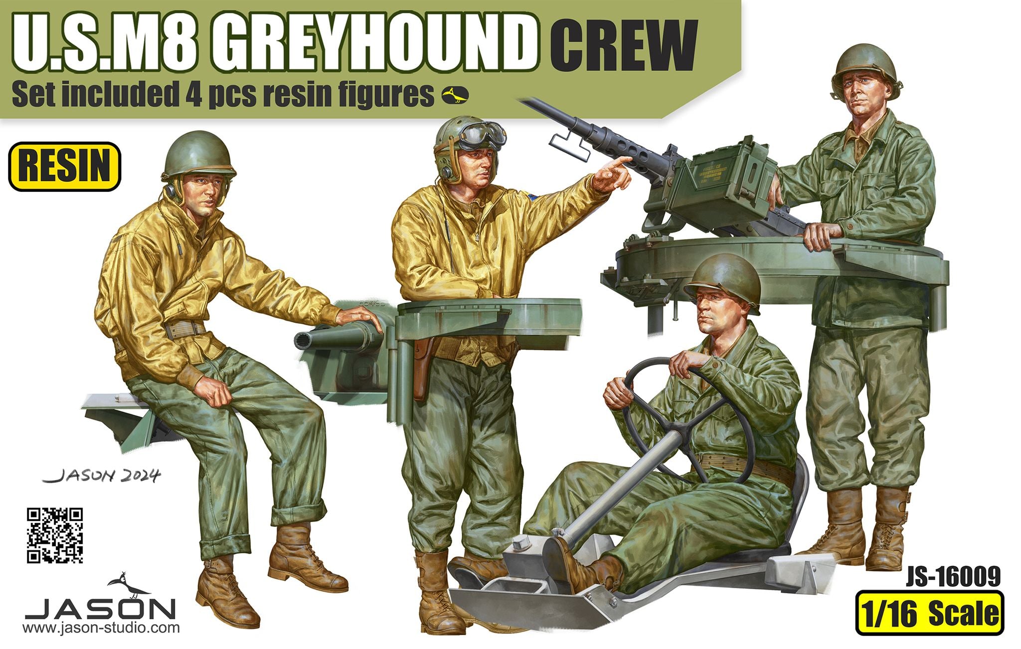 Jason Studios 16009 1/16 M8 Greyhound crew 4 resin figures