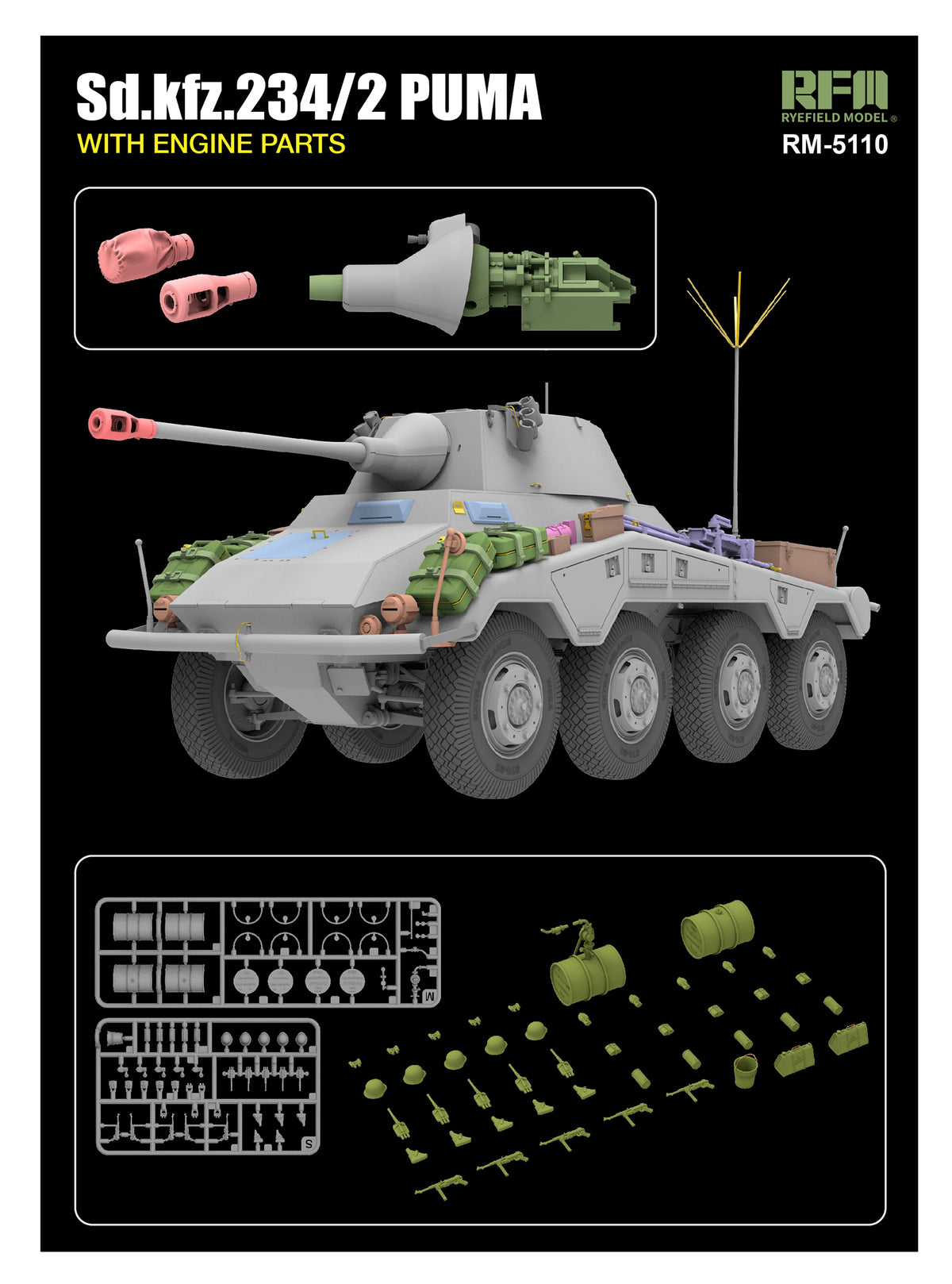 Rye Field Model 5110 1/35 Sd.Kfz 234/2 Puma with Engine parts