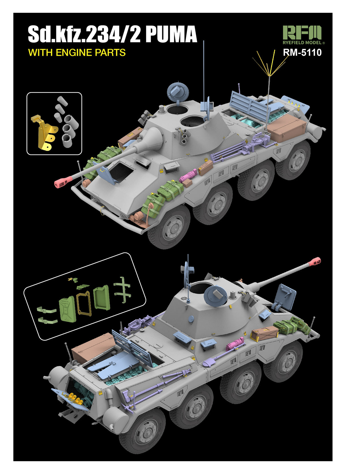 pumaさん  パーツ2 Rye Field Model 5110 1/35 Sd.Kfz 234/2 Puma with Engine parts