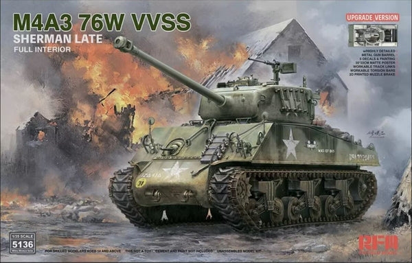 ***PRE-ORDER Rye Field Model 5136 M4A3 76W VVSS SHERMAN LATE With Full INTERIOR UPGRADE VERSION PRE-ORDER***