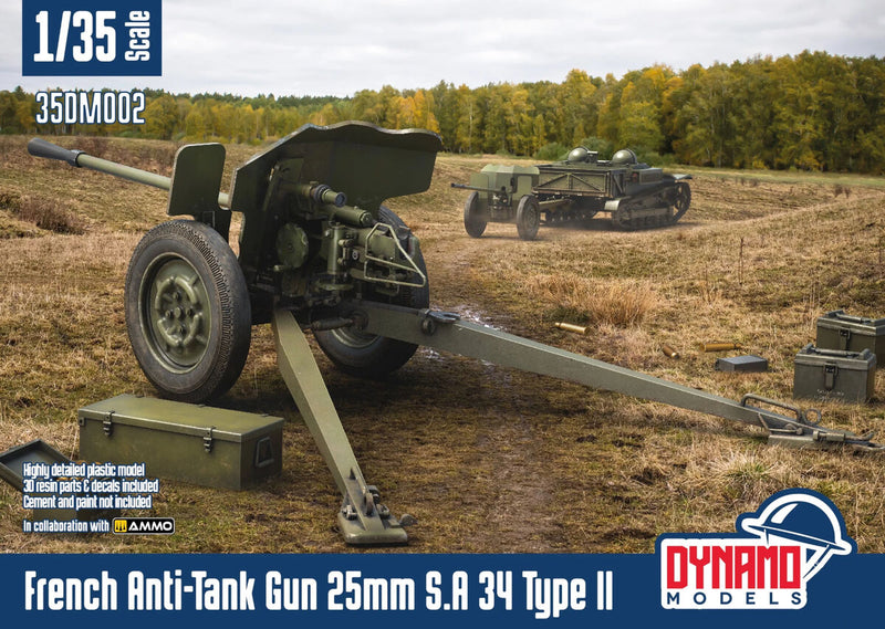 Dynamo DYM35DM002 1/35 French Anti-Tank Gun 25mm S.A 34 Type II