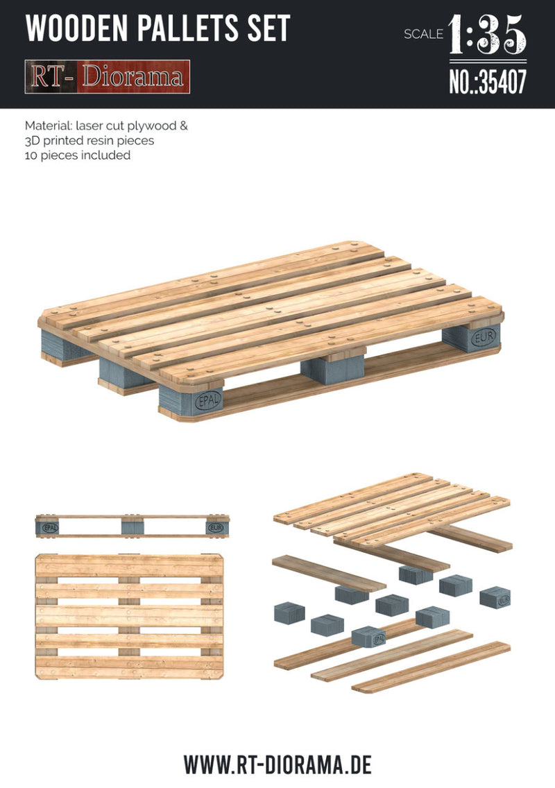 RT DIORAMA 35407 1/35 WOODEN PALLETS SET (10 pcs)