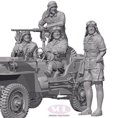 Sol Resin Factory MM632 1/35 WWII British SAS 1/4 Ton Patrol Car Crew (3D printed model kit)