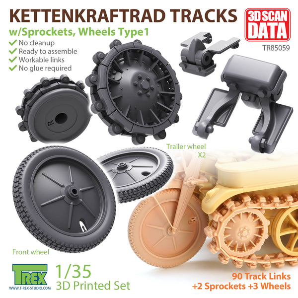 T-Rex 85059 1/35 Kettenkaraftrad Tracks w/Sprockets, Wheels Type 1 for TAMIYA 35377