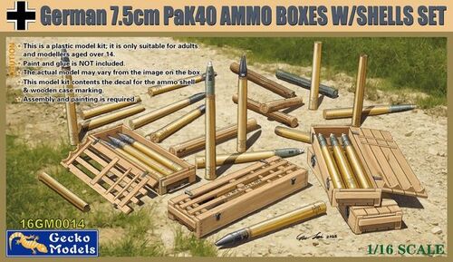Gecko Models 16GM0014 1/16 German 7,5 cm Pak 40 AMMO Boxes with shells set