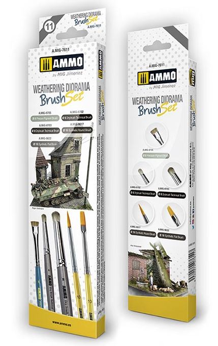 AMMO by Mig 7611 Brushes for Weathering Diorama Set