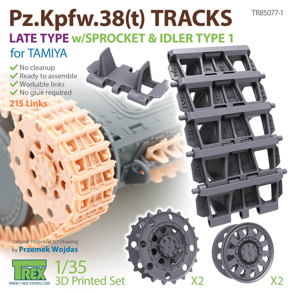 T-Rex 85077-1  1/35 Pz.Kpfw.38(t) Tracks Late Type w/Sprocket & Idler Type 1 (for Tamiya)