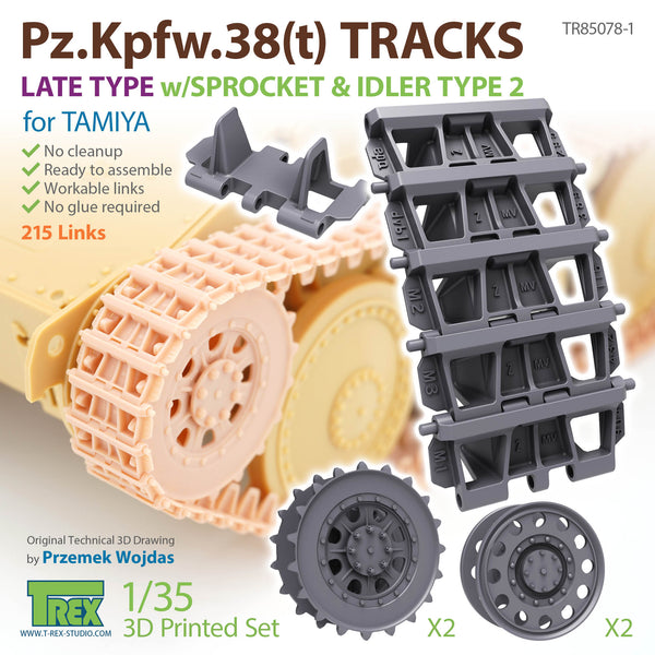 T-Rex 85078-1  1/35 Pz.Kpfw.38(t) Tracks Late Type w/Sprocket & Idler Type 2 (for Tamiya)