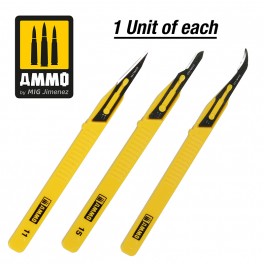 AMMO by Mig 8691 Mini Blade Set – 3 pcs. (1 Mini Blade Straight + 1 Mini Blade Curved + 1 Mini Blade Ripper)