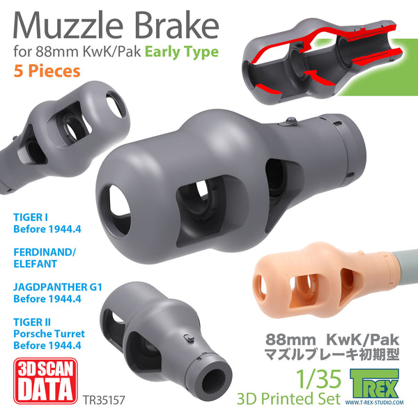 T-Rex 35157  1/35 Muzzle Brake for 88mm KwK/Pak Early Type (5 Pieces)