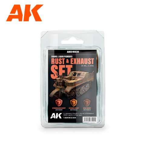 AK Interactive 14031 Rust and Exhaust -  Enamel Liquid Pigment Set