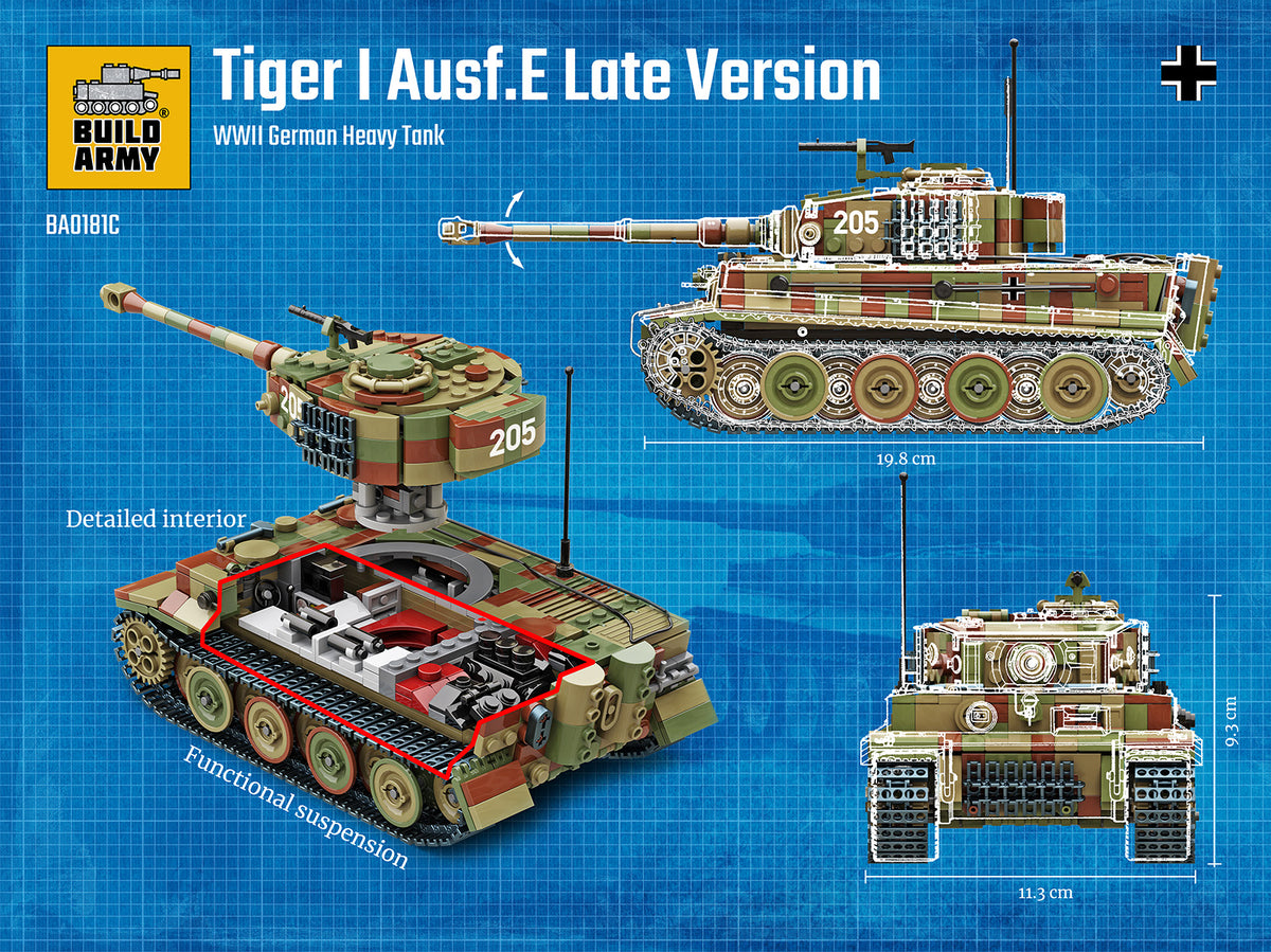 Build Army BA0181C WW2 German Tiger 1 Ausf.E Tank Late Version (Camouf