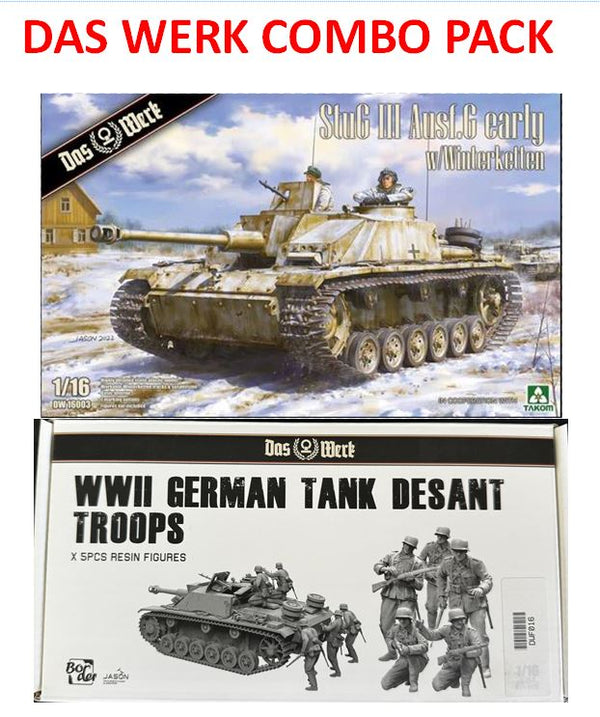 Das Werk  1/16 STUG III AND FIGURES combo 2 pack 1/16 WWII 5 German tank Desant Troops  resin figures and Stug III with winterketten
