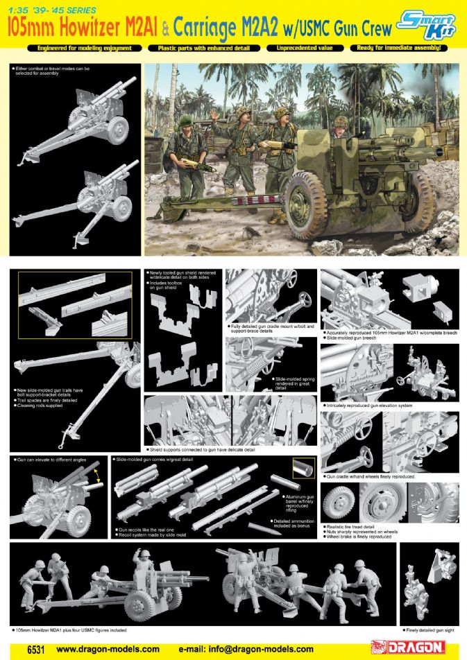 Dragon 6531 1/35 105mm Howitzer M2A1 & Carriage M2A2 w/USMC Gun Crew