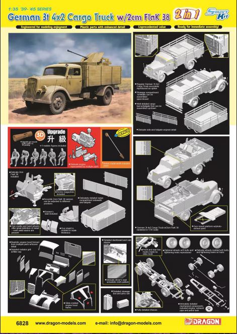 Dragon 6828 1/35 German 3t 4x2 Cargo Truck with 2cm FlaK 38