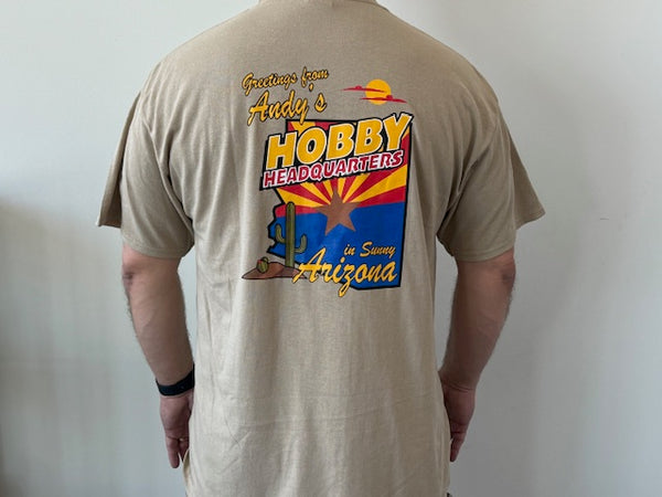 NEW! Official Andy's Hobby Headquarters Arizona T-Shirt - Desert Tan or Sedona Sunset