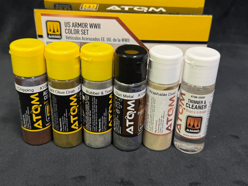 AMMO by Mig 20737 ATOM PAINTS U.S. ARMOR WWII COLOR SET FOR ANDY'S HHQ