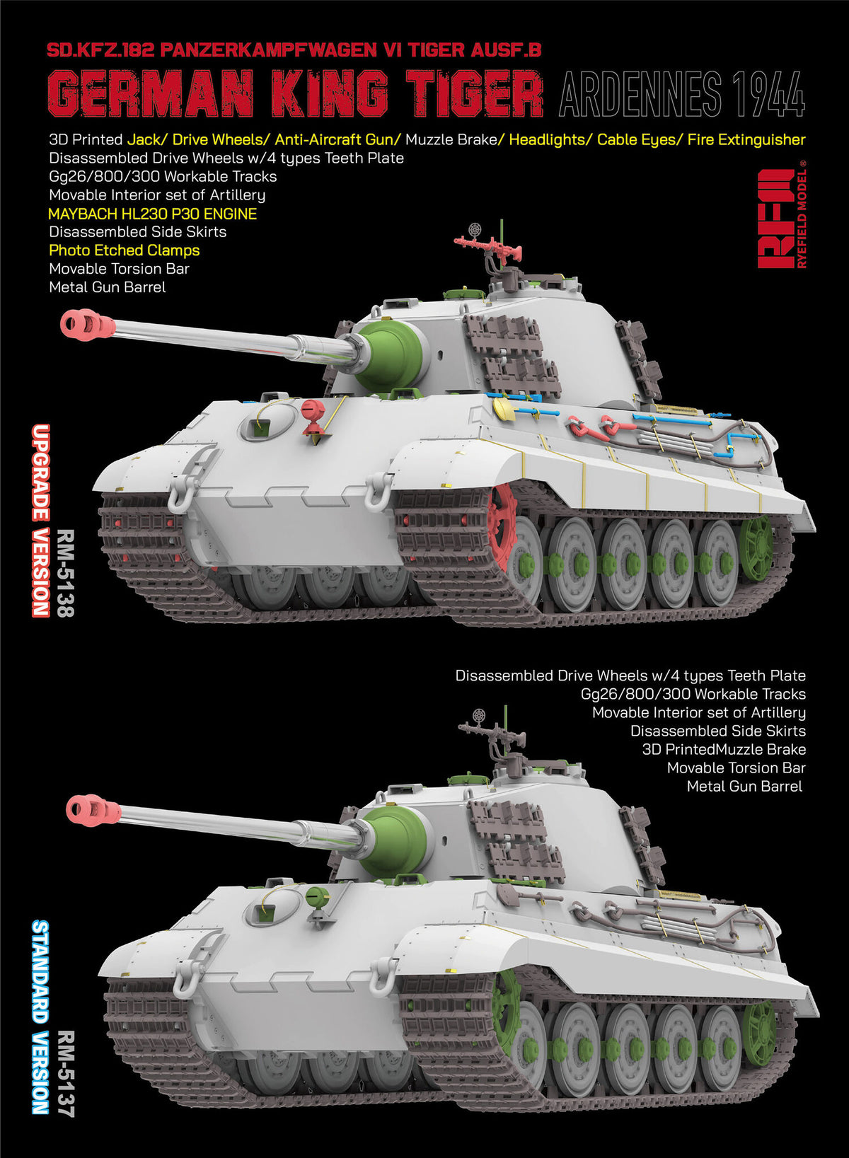 Rye Field Model 5138 1/35 King Tiger Ardennes 1944 (Upgrade Version)