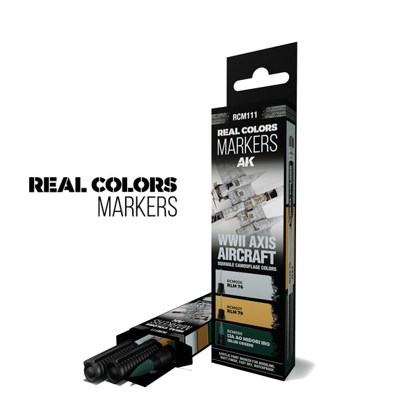 AK Interactive RCM111 Real Colors Markers - Axis Aircraft Squiggle Camoflauge Colors Set