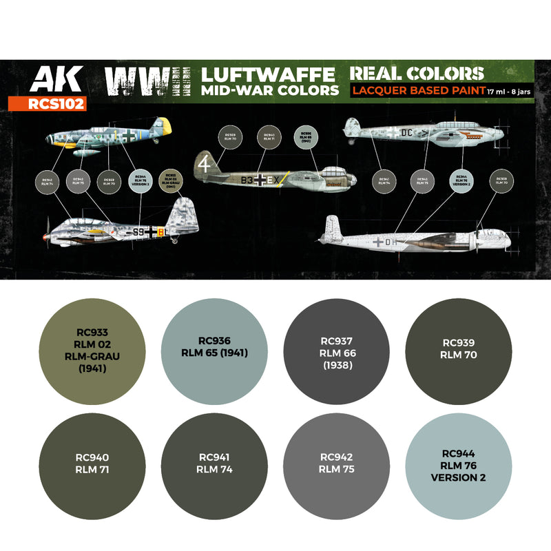 AK Interactive RCS102 Real Colors: WWII Luftwaffe Mid-War Colors