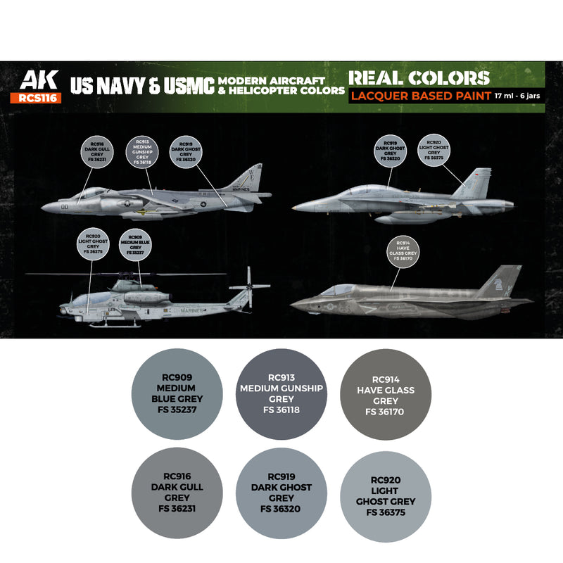 AK Interactive RCS116 Real Colors: US Navy & USMC Modern Aircraft & Helicopter Colors