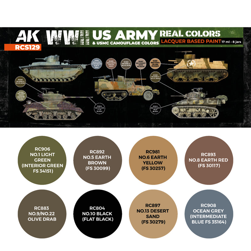 AK Interactive RCS129 Real Colors: WWII US Army & USMC Camouflage Colors