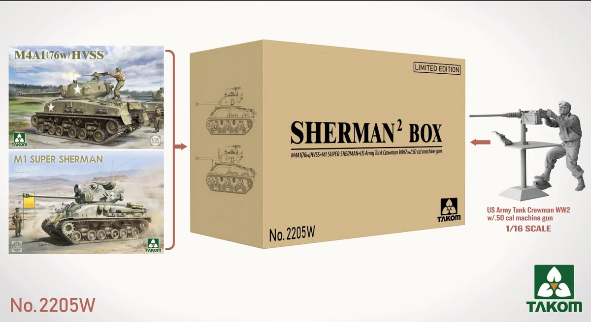 Takom (1/35) Sherman BOX M4A1(76w)HVSS+M1 SUPER Sherman+Tank Crewman
