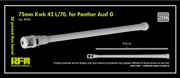 Rye Field Model 2096 1/35 3D print.Gun barrel 75mm Kwk 42 L/70 f. Panther G