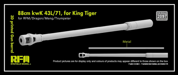 Rye Field Model 2097 1/35 3D print.Gun barrel 88mm kwK 43L/71 for King Tiger for RFM/Dragon/Meng/Trumpeter