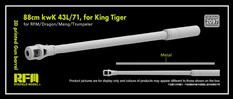 Rye Field Model 2097 1/35 3D print.Gun barrel 88mm kwK 43L/71 for King Tiger for RFM/Dragon/Meng/Trumpeter