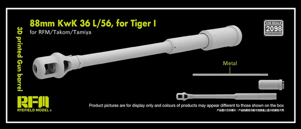 Rye Field Model 2098 1/35 3D print.Gun barrel 88mm KwK 36 L/56 for Tiger I for RFM/Takom/Tamiya