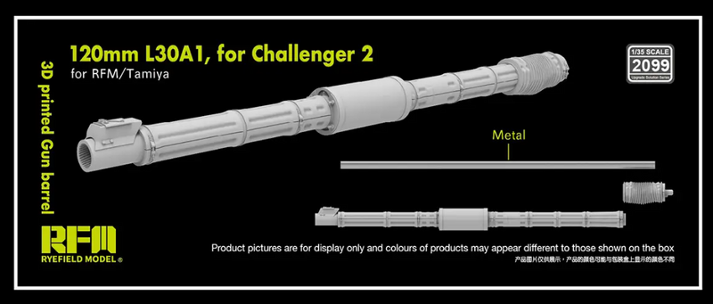 Rye Field Model 2099 1/35 3D print.Gun barrel 120mm L30A1 for Challenger 2 for RFM/Tamiya