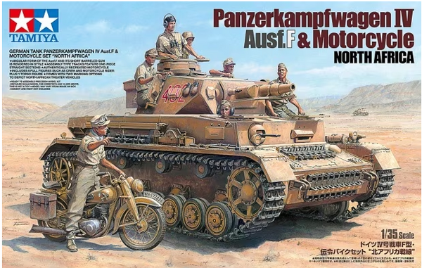 Tamiya 25208 1/35 PzKpfw IV Ausf F Tank & Motorcycle w/6 Figures North Africa (Ltd Edition)