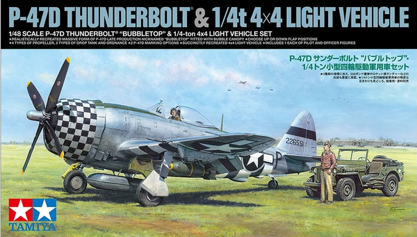 Tamiya 25214 1/48 P-47D Thunderbolt "Bubbletop" & 1/4-ton 4x4 Light Vehicle Set