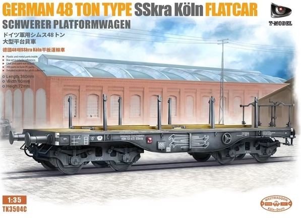 T-Model TK3504C 1/35 German 48 ton SSkra Köln Flatcar Schwerer Platformwagen