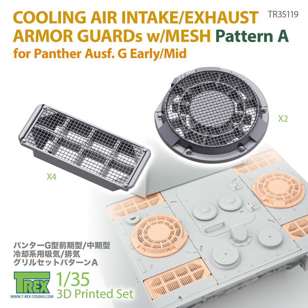 T-Rex 35119 1/35 Cooling Air Intake/Exhaust Armor Guards w/Mesh for Panther Ausf.G Early/Mid Pattern A